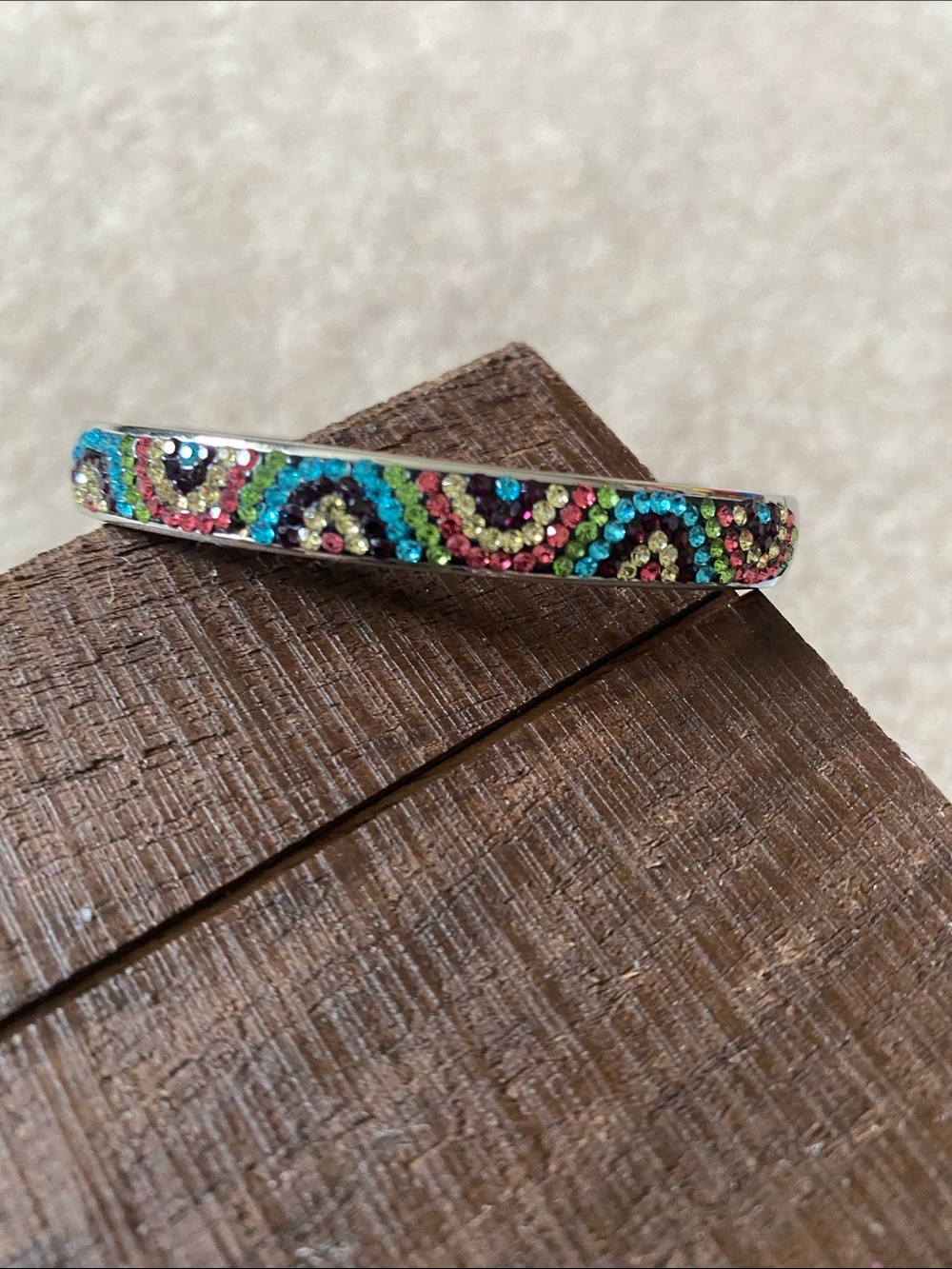 Multicolor Crystal Wave Slim Bracelet - Turquoise, Pink & Silver